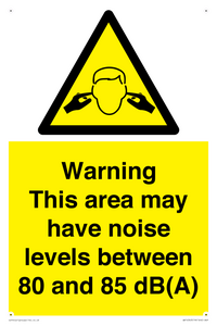 Warning Noise Levels in this area between 80 and 85 dB